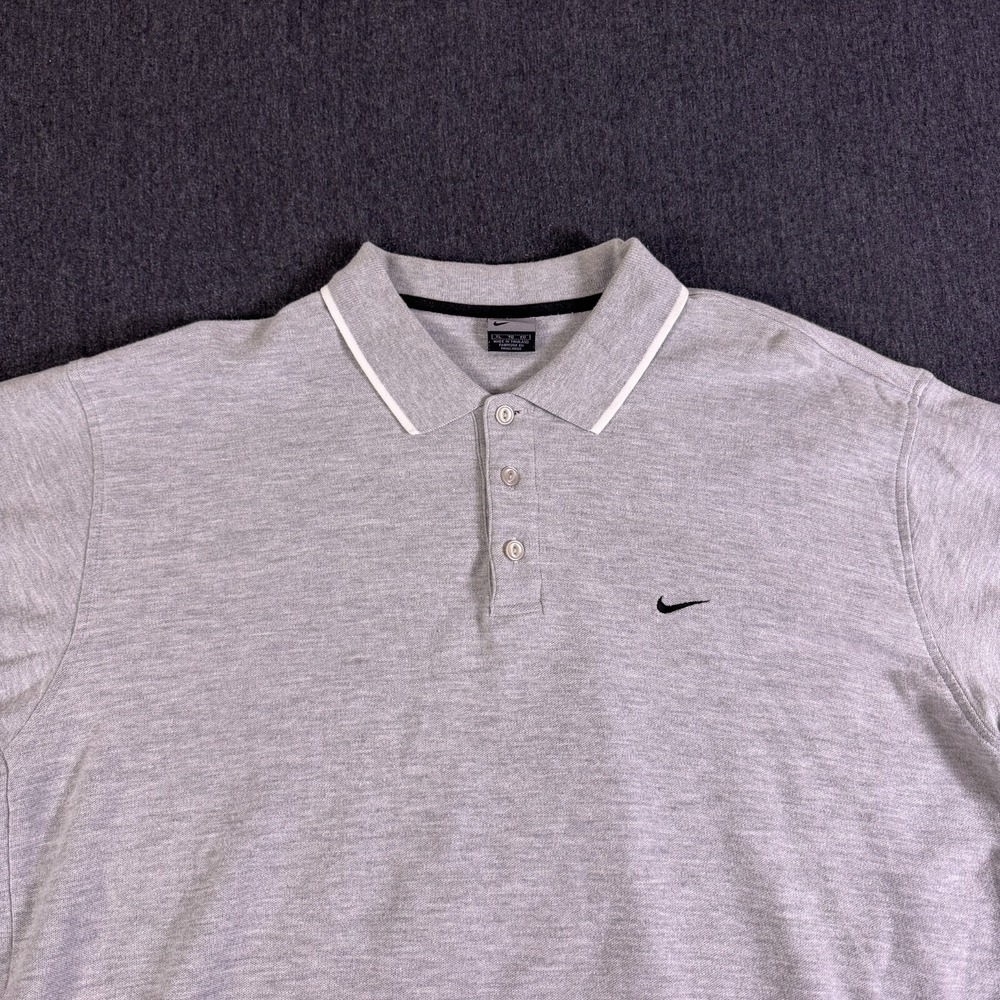 Nike Men's Light Gray Short Sleeve Button Front Collared Logo Polo Shirt Size XL